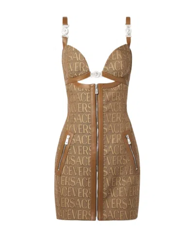 VERSACE VERSACE CUT-OUT JACQUARD SLEEVELESS MINI DRESS