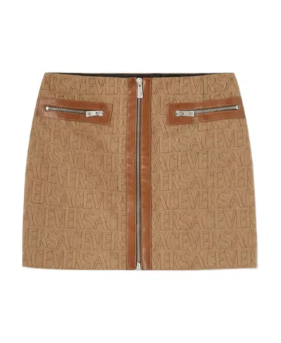 Versace Allover Miniskirt In Brown