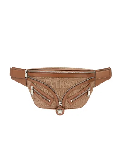 Versace Allover-print Belt Bag In Brown