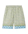 Versace Silk Bermuda Shorts With All-over Logo In Nude