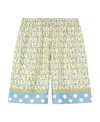 Versace Silk Bermuda Shorts With All-over Logo In Nude