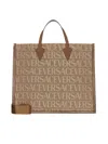 Versace Shopper Bag With Allover Logo In Brown