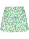 Versace Printed Silk Shorts In Blue
