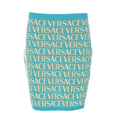 Versace Allover Skirt In Gnawed Blue