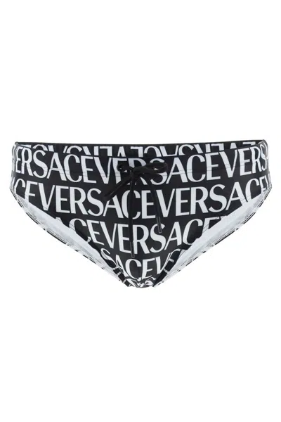 Versace Allover Swim Briefs In Bianco