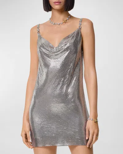 Versace Aluminum Metal Mesh Cocktail Dress In Nickel