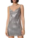 Versace Metallic Short Dress With Draped Neck In Nickel