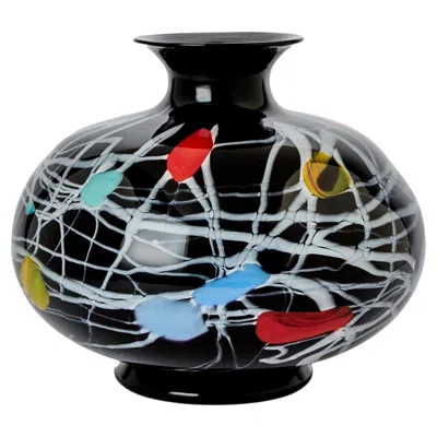 Pre-owned Versace & Archimede Seguso Murano Blown Glass Footed Vase In Black