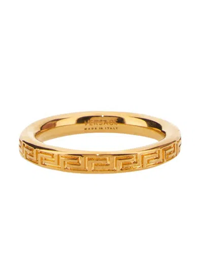 Versace Anello Con Chiave Greca Incisa In Gold