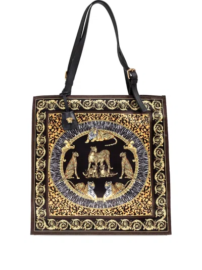 Versace Animal-print Baroque Tote Bag In Black