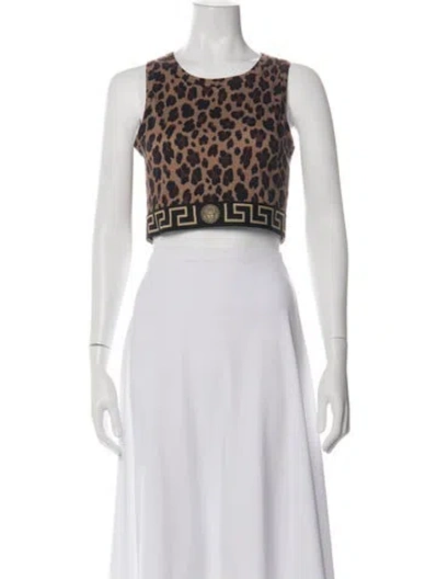 Pre-owned Versace Animal Print Crew Neck Crop Top In White