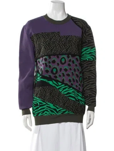 Pre-owned Versace Animal Print Crew Neck Sweater In Green