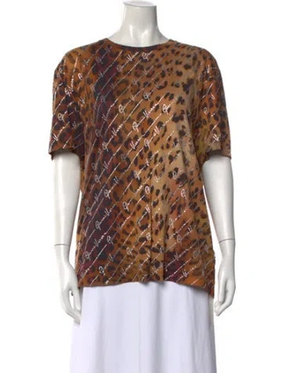 Pre-owned Versace Animal Print Crew Neck Top In Brown