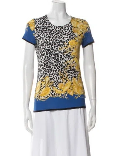 Pre-owned Versace Animal Print Crew Neck T-shirt In Blue