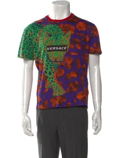Pre-owned Versace Animal Print Crew Neck T-shirt In Multicolor