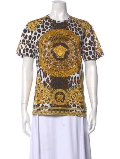 Pre-owned Versace Animal Print Crew Neck T-shirt In Yellow