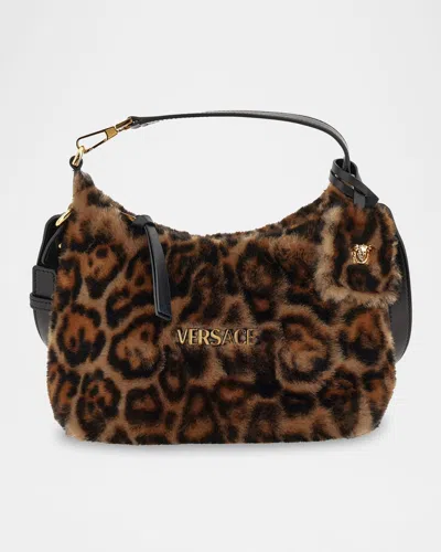 Versace Animal-print Faux Fur Hobo Bag In Brown