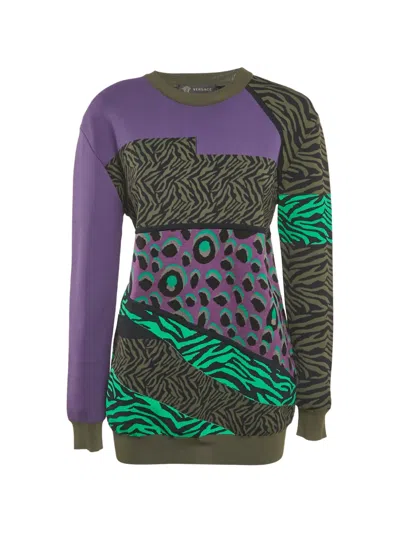 Pre-owned Versace Animal-print Jersey Top In Purple