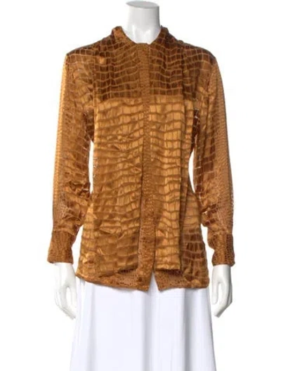 Pre-owned Versace Animal Print Long Sleeve Blouse In Brown
