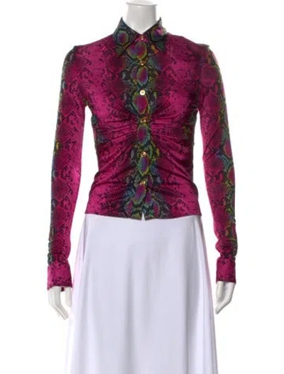 Pre-owned Versace Animal Print Long Sleeve Top W/ Tags In Pink