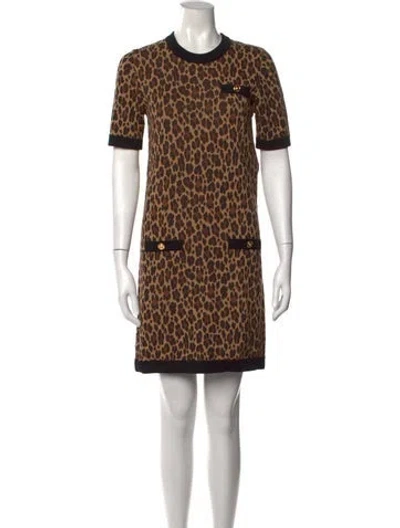 Pre-owned Versace Animal Print Mini Dress W/ Tags In Brown