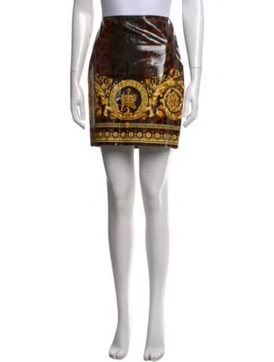 Pre-owned Versace Animal Print Mini Skirt In Gold