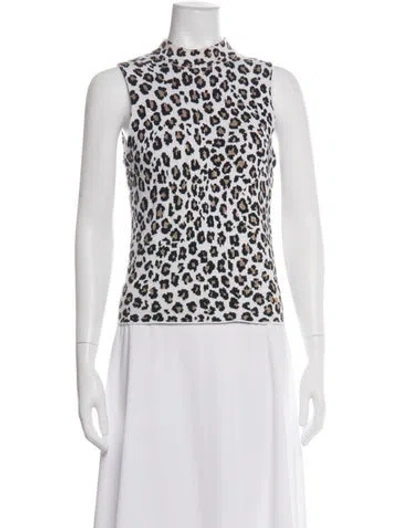 Pre-owned Versace Animal Print Mock Neck Top In White