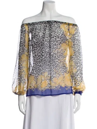 Pre-owned Versace Animal Print Off-the-shoulder Blouse In Multi