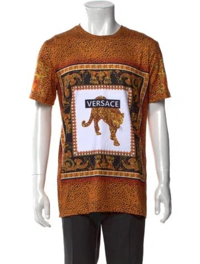 Pre-owned Versace Animal Print Short Sleeve Shirt W/ Tags In Orange