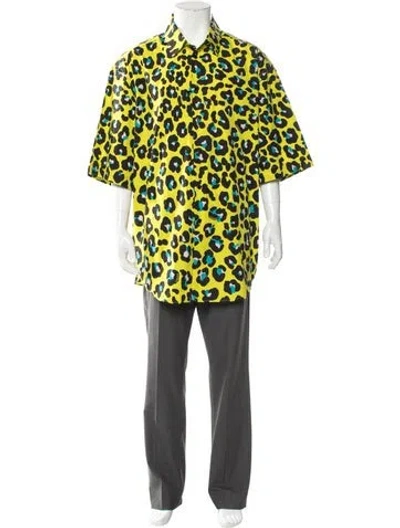 Pre-owned Versace Animal Print Short Sleeve Shirt In Yellow