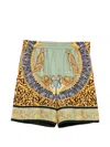 Versace Wild Cats Silk Shorts In Green