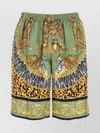 Versace Animal Print Silk Bermuda Shorts In Green