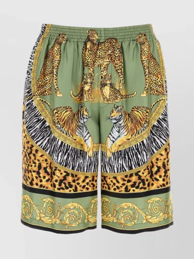 VERSACE ANIMAL PRINT SILK BERMUDA SHORTS