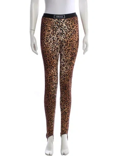 Pre-owned Versace Animal Print Skinny Leg Pants In Brown