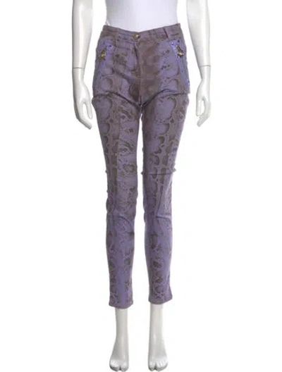 Pre-owned Versace Animal Print Skinny Leg Pants In Purple