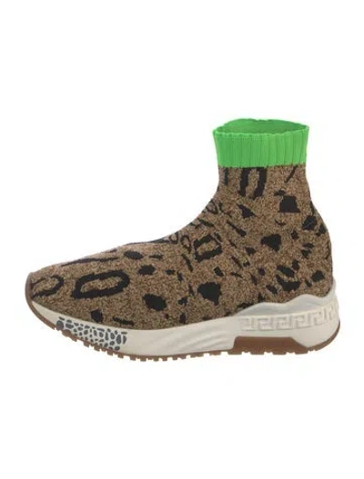 Pre-owned Versace Animal Print Sock Sneakers In Brown