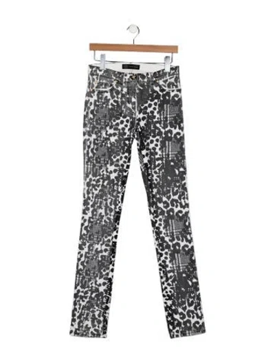 Pre-owned Versace Animal Print Straight Leg Pants In Gray