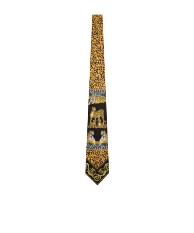 Versace Animal-print Tie In Brown