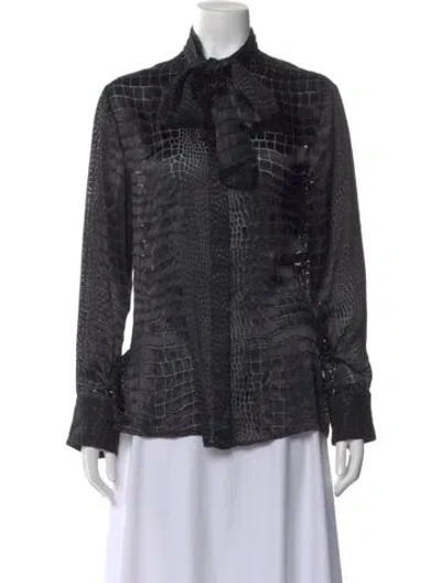 Pre-owned Versace Animal Print Tie Neck Blouse In Black