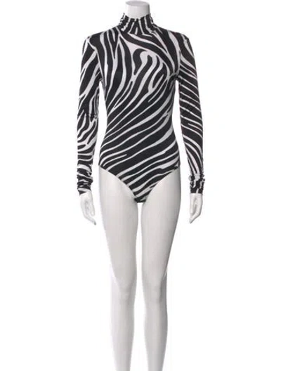 Pre-owned Versace Animal Print Turtleneck Bodysuit In White