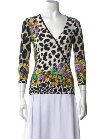 Pre-owned Versace Animal Print V-neck Top In Multicolor