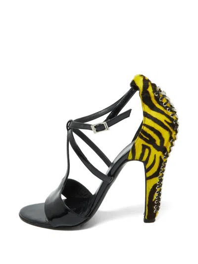 Pre-owned Versace Animal-print Chain-detail Sandals In Black