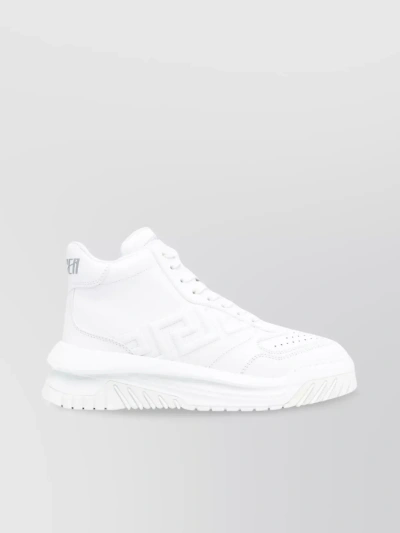 Versace Ankle-length Chunky Sole Calf Leather Sneakers In White