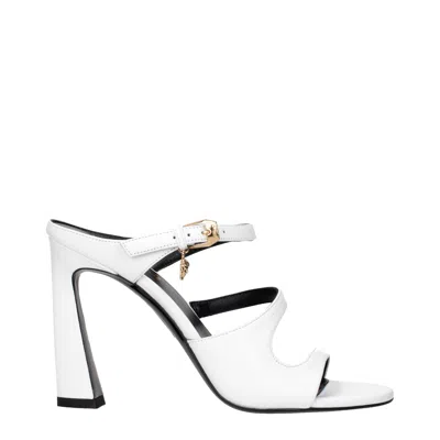 Versace Ankle-strap Leather Heel Sandal In White