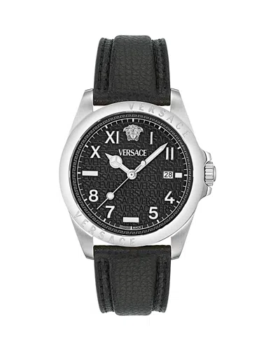 Versace Anteo Leather Strap Watch, 41mm In Stainless Steel