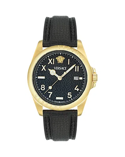 Versace Men's Swiss Black Leather Strap Watch 41mm In Gold