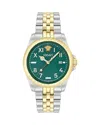 Versace Gold & Silver Anteo Watch In Green/two-tone