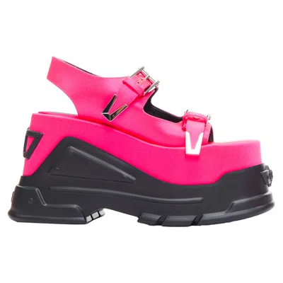 Versace Anthem 120 Tropical Satin Platform Chunky Sandals In Pink