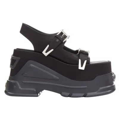 Versace Anthem Satin Silk Medusa Buckle Platform Sandals In Black