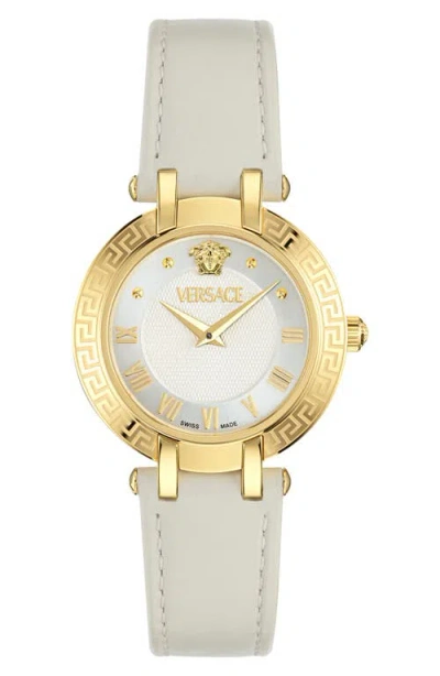 VERSACE VERSACE ANTLIA LEATHER STRAP WATCH, 34MM